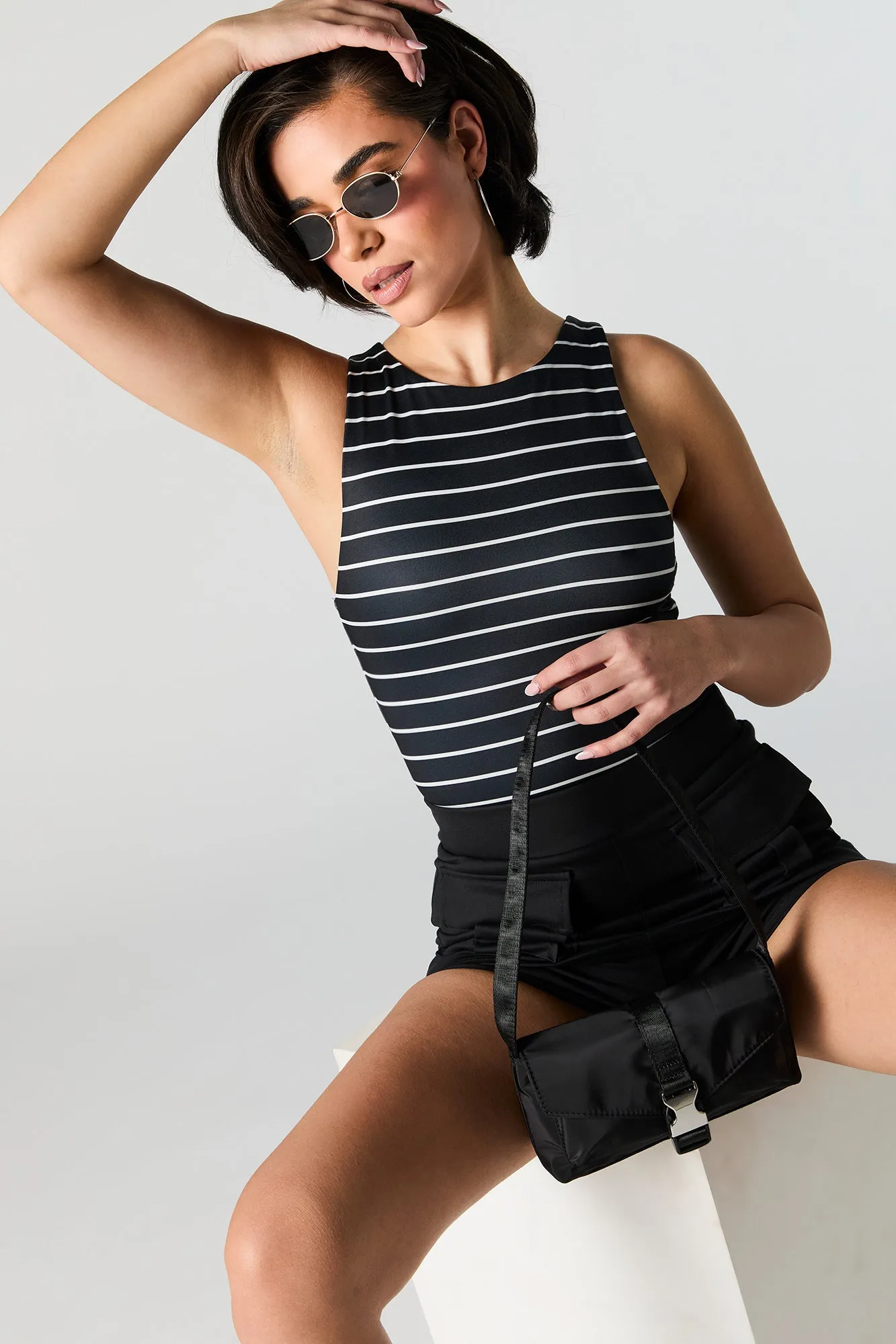 Contour Striped High Neck Bodysuit sold by Urban Planet