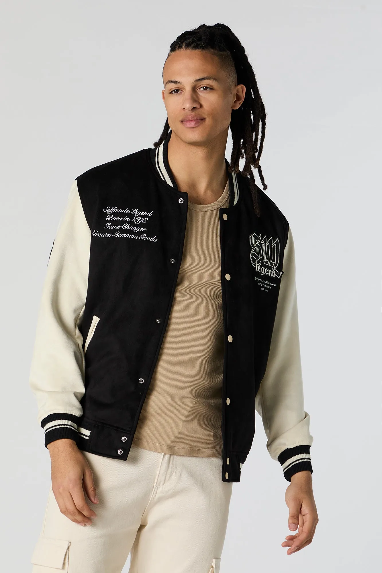 Blouson de style universitaire en similisuède à imprimé Self Made Legend sold by Urban Planet