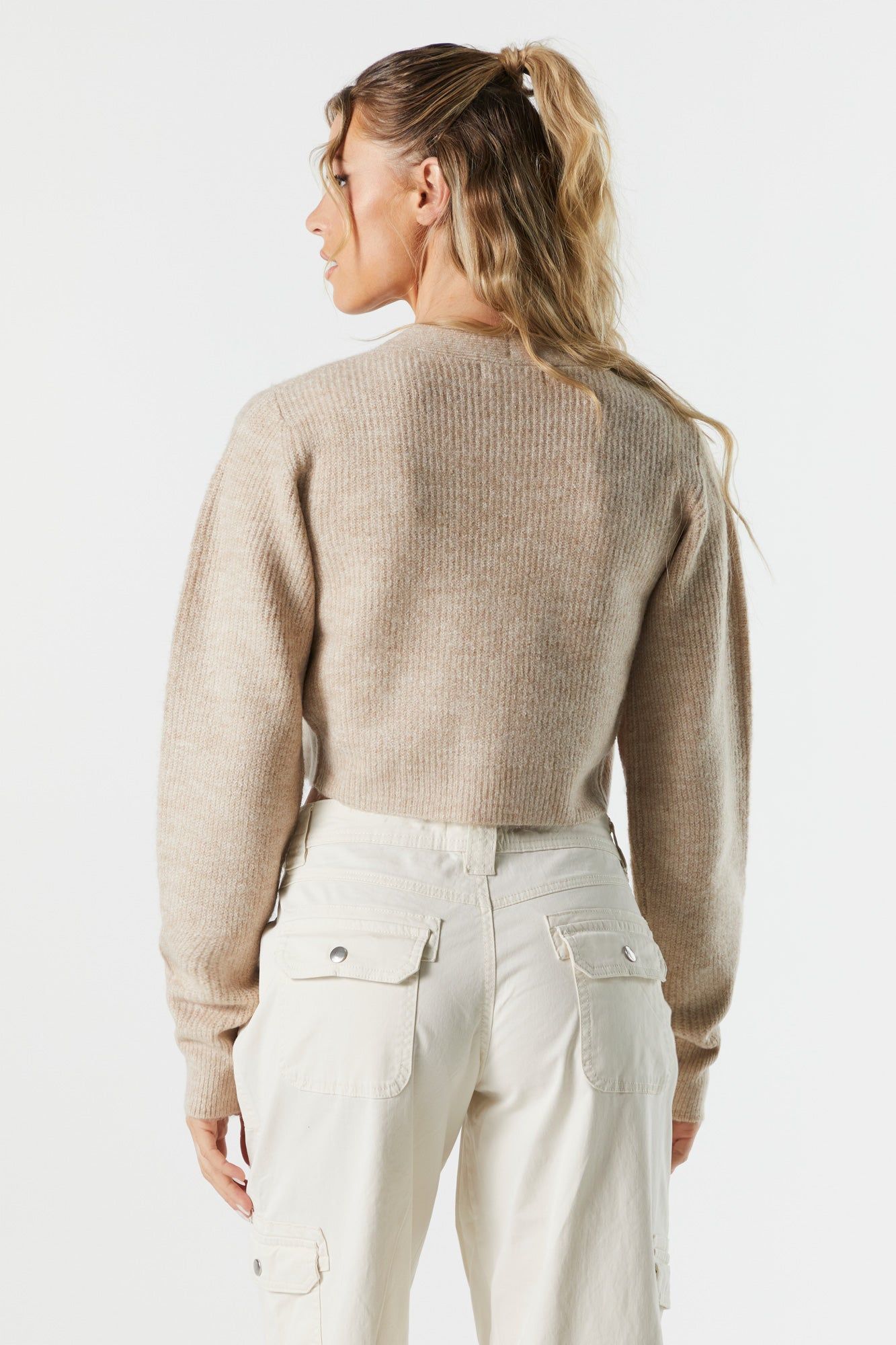 Ribbed Knit Cropped Button-Up Cardigan sold by Urban Planet product image thumbnail 2