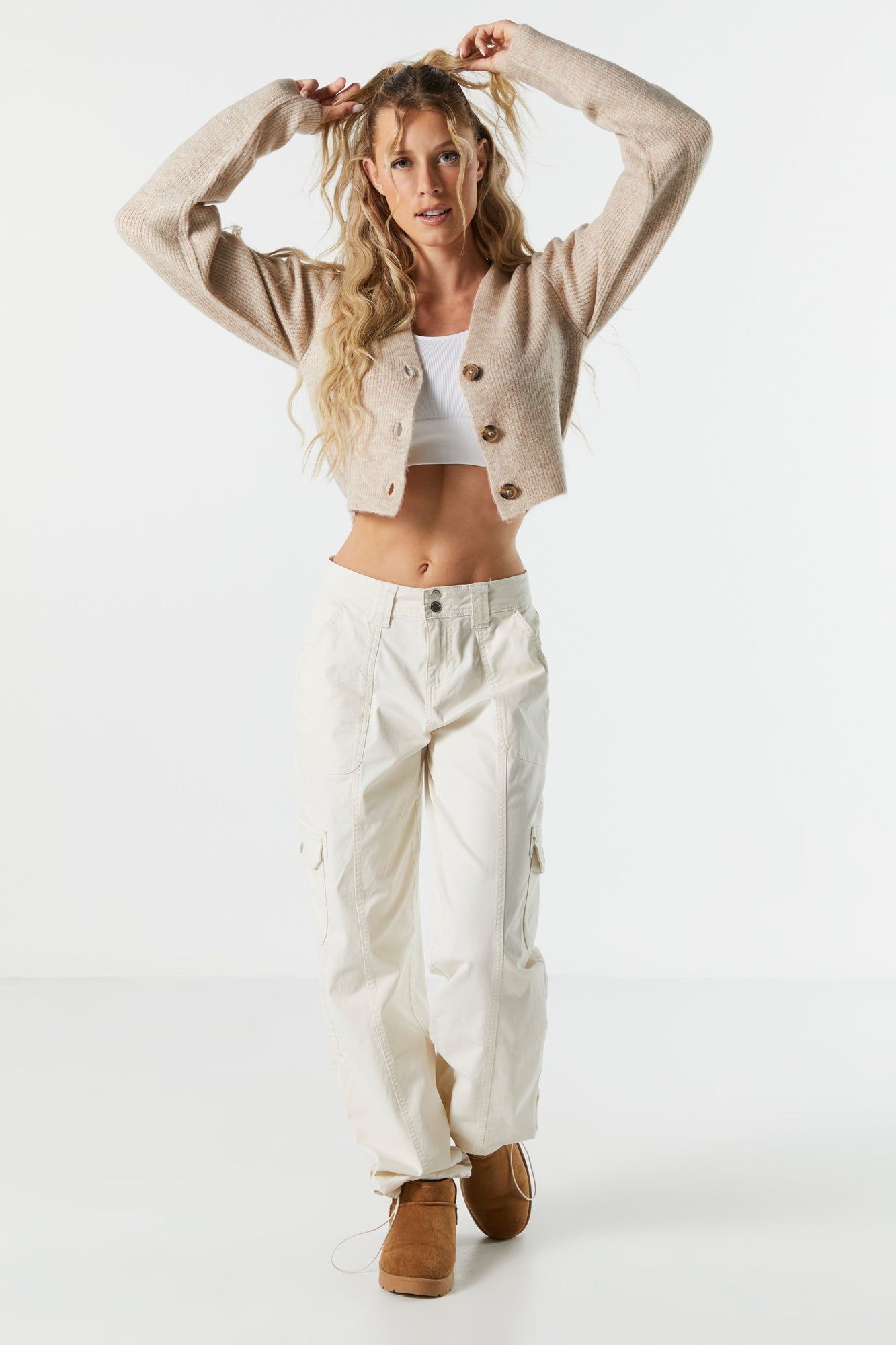 Ribbed Knit Cropped Button-Up Cardigan sold by Urban Planet product image thumbnail 3