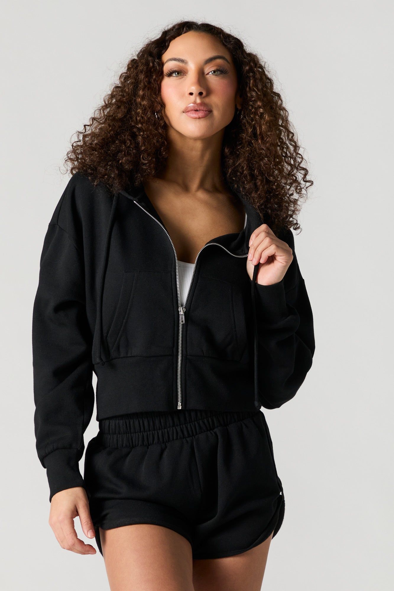 Fleece Cropped Zip-Up Hoodie sold by Urban Planet product image thumbnail 4