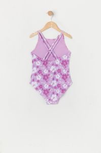 Girls Purple Hawaiian Print Crisscross Back One Piece Swimsuit with built-in cups sold by Urban Planet
