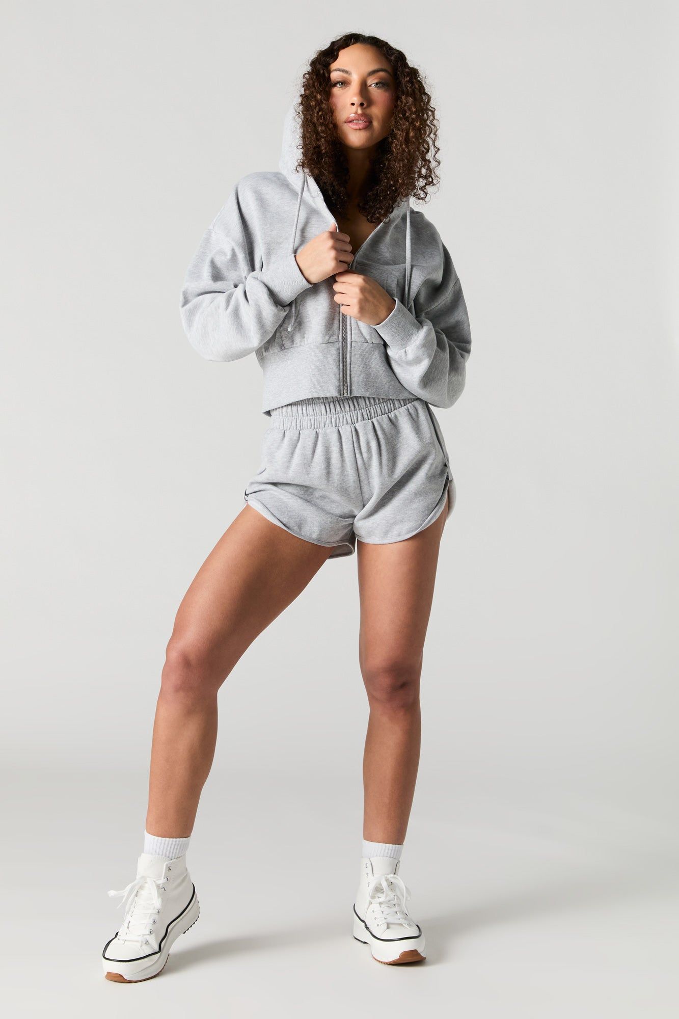 Fleece Cropped Zip-Up Hoodie sold by Urban Planet product image thumbnail 3