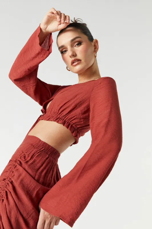 Long Sleeve Front Tie Top sold by Urban Planet