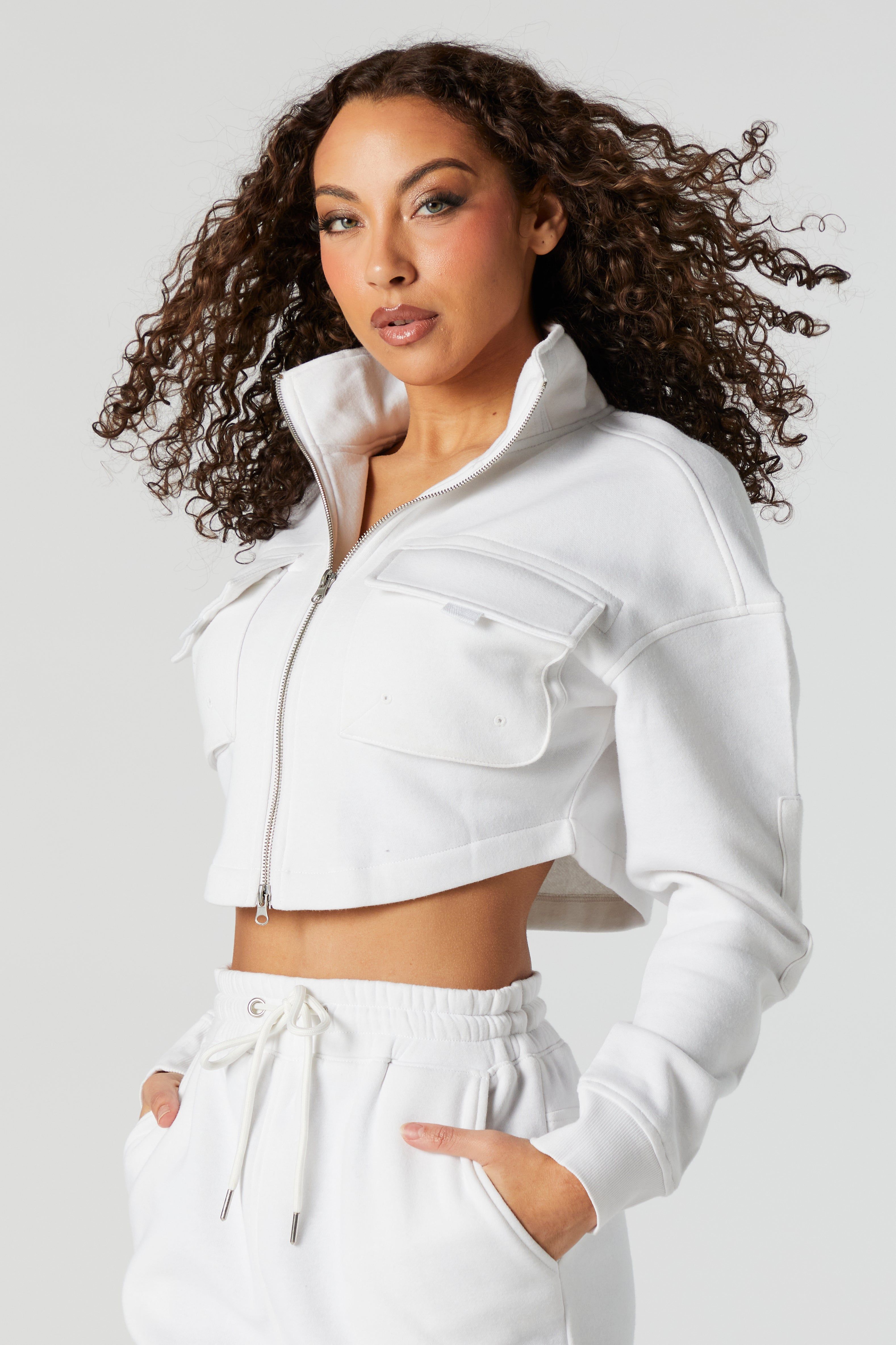 Cropped Zip-Up Cargo Sweatshirt sold by Urban Planet
