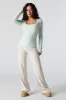 Ribbed Knit Square Neck Long Sleeve Top sold by Urban Planet