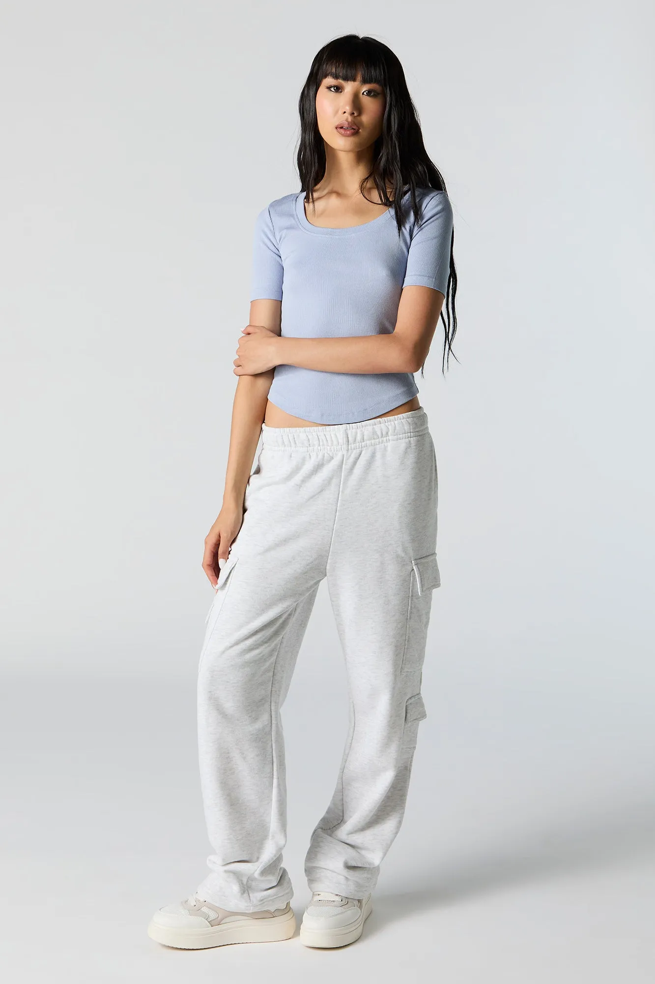 Ribbed Curved Hem T-Shirt sold by Urban Planet product image thumbnail 3