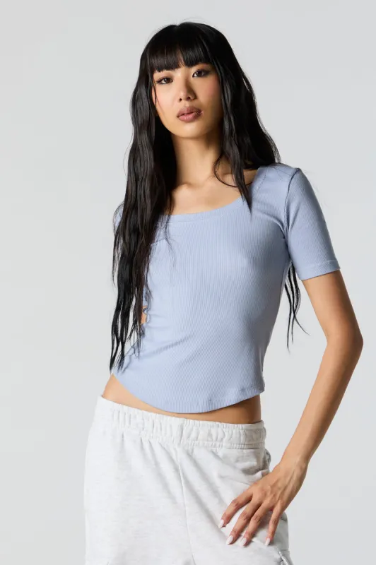 Ribbed Curved Hem T-Shirt sold by Urban Planet