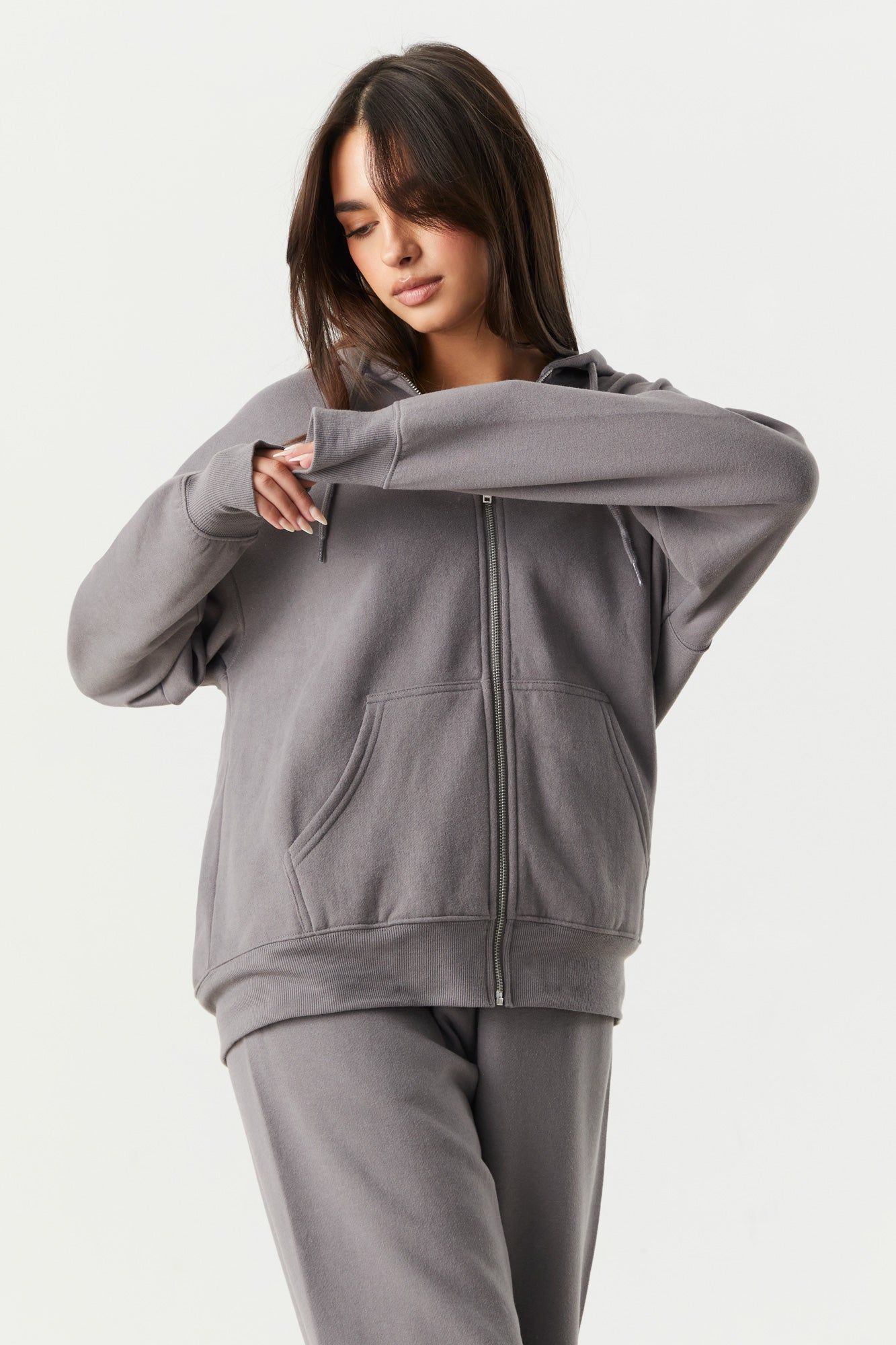 Haut surdimensionné à capuchon en molleton avec fermeture à glissière sold by Urban Planet product image thumbnail 10