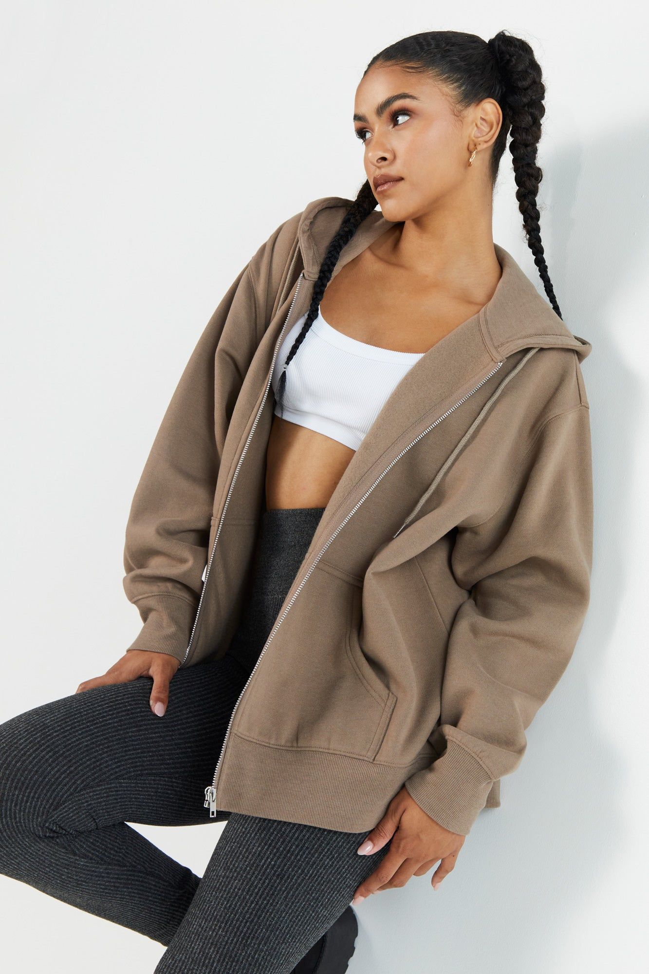 Oversized Fleece Zip-Up Hoodie sold by Urban Planet