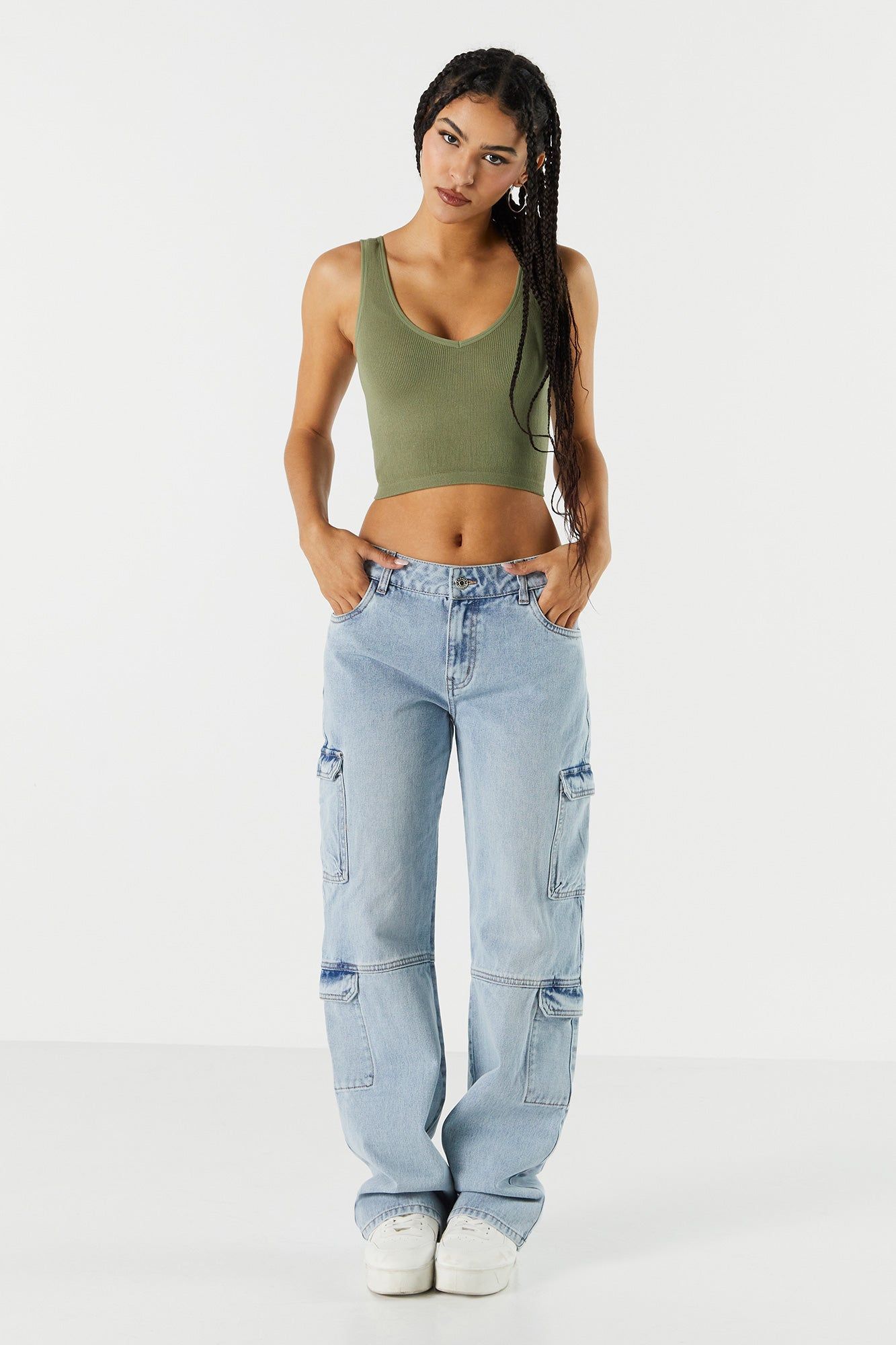 V-Neck Seamless Cropped Tank sold by Urban Planet product image thumbnail 3