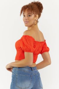 Off Shoulder Smocked Peasant Top sold by Urban Planet