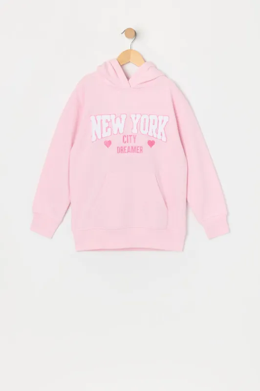 Girls NYC Dreamer Chenille Embroidered Fleece Hoodie sold by Urban Planet
