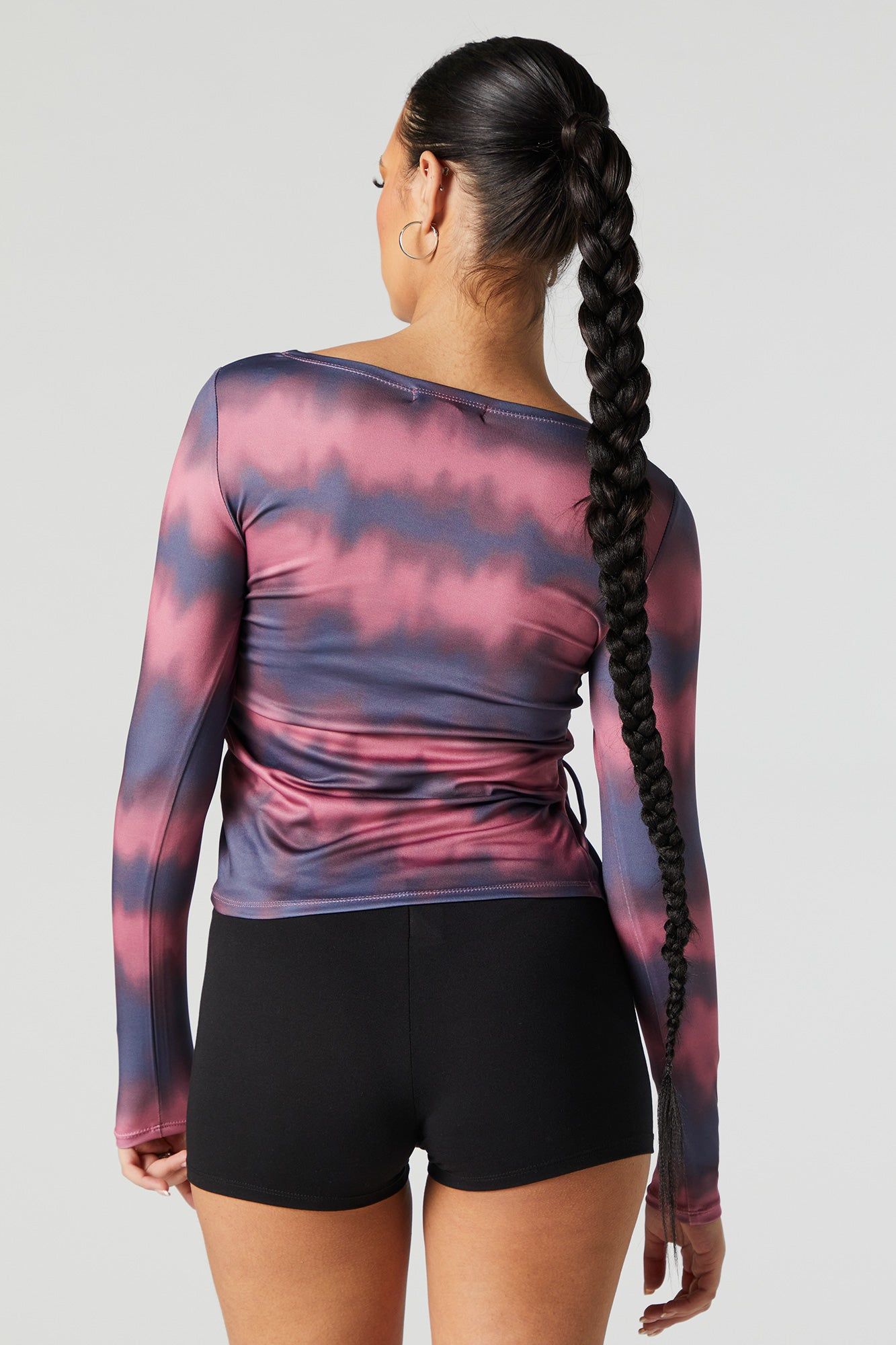 Contour Printed Asymmetrical Cinched Long Sleeve Top sold by Urban Planet product image thumbnail 2