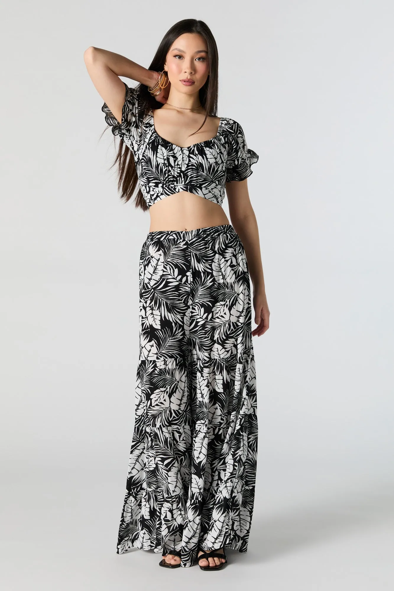 Leaf Print Tie Back Crop Top sold by Urban Planet product image thumbnail 3