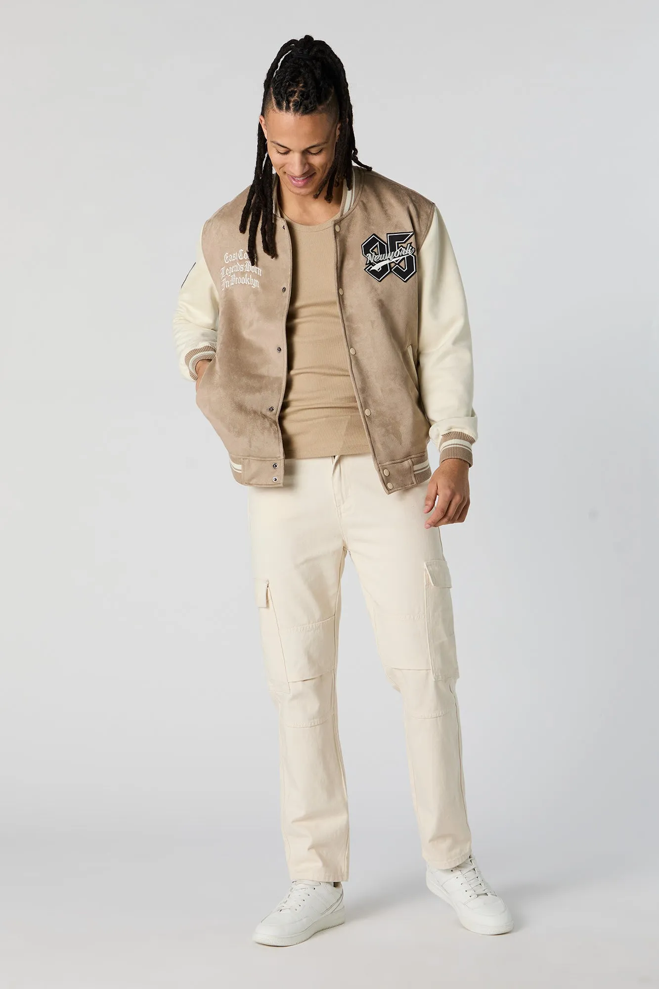 New York Faux Suede Varsity Jacket sold by Urban Planet product image thumbnail 3