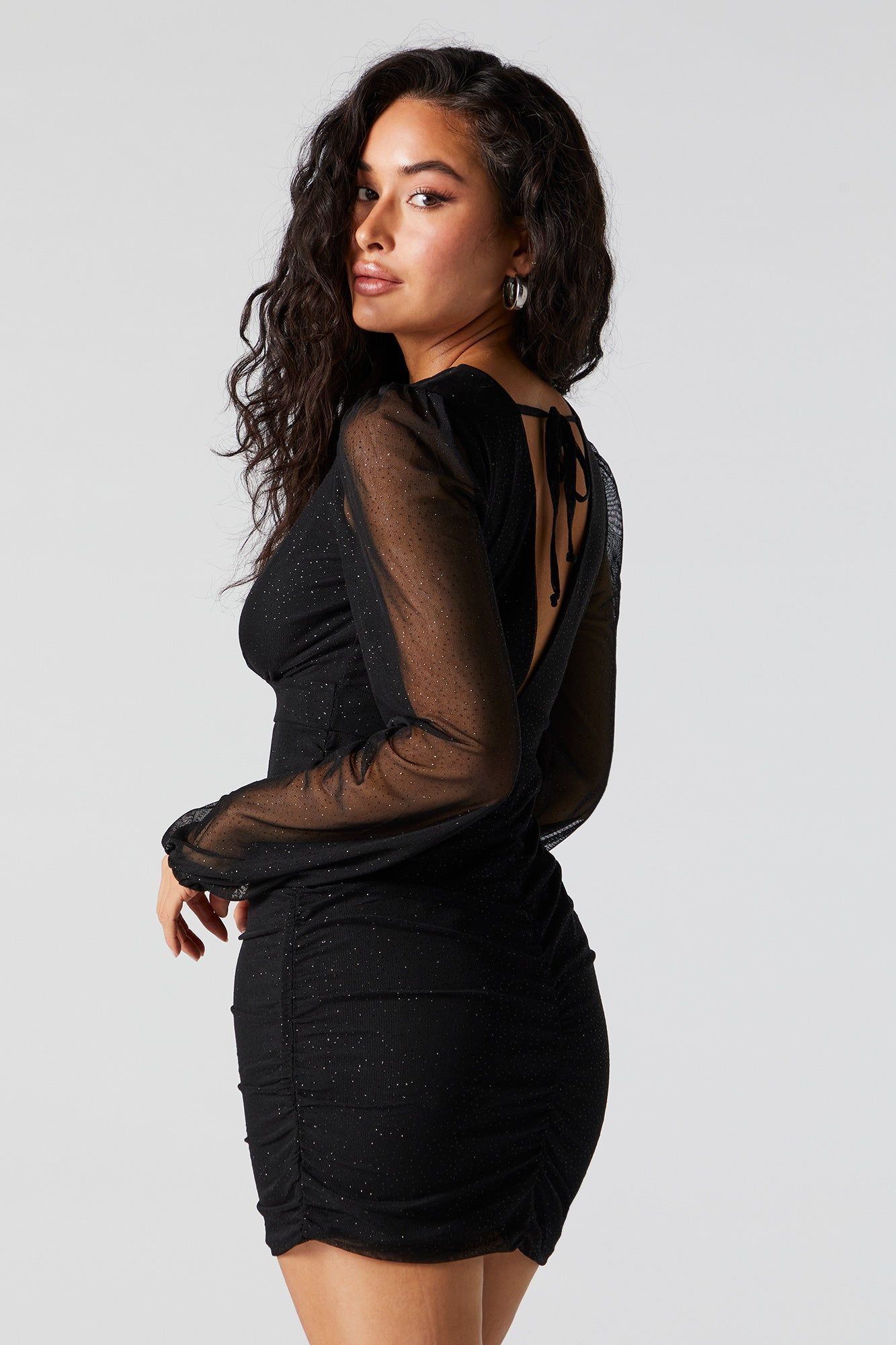 Sparkle Ruched Long Sleeve Mini Dress sold by Urban Planet product image thumbnail 3