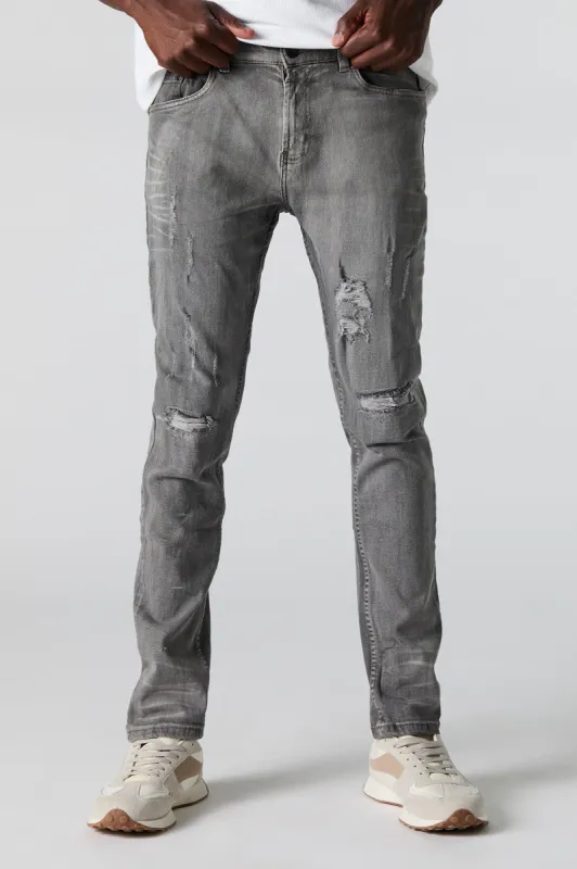 Jean mince d'aspect usé délavé gris sold by Urban Planet