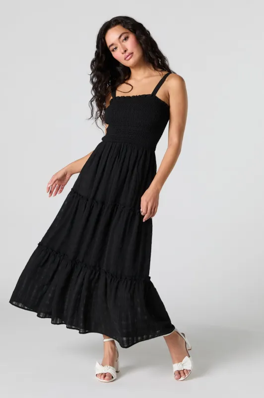 Textured Smocked Tiered Maxi Dress sold by Urban Planet