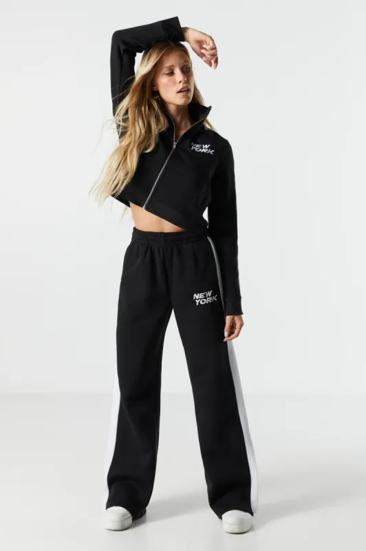NY Embroidered Fleece Wide Leg Track Pant sold by Urban Planet