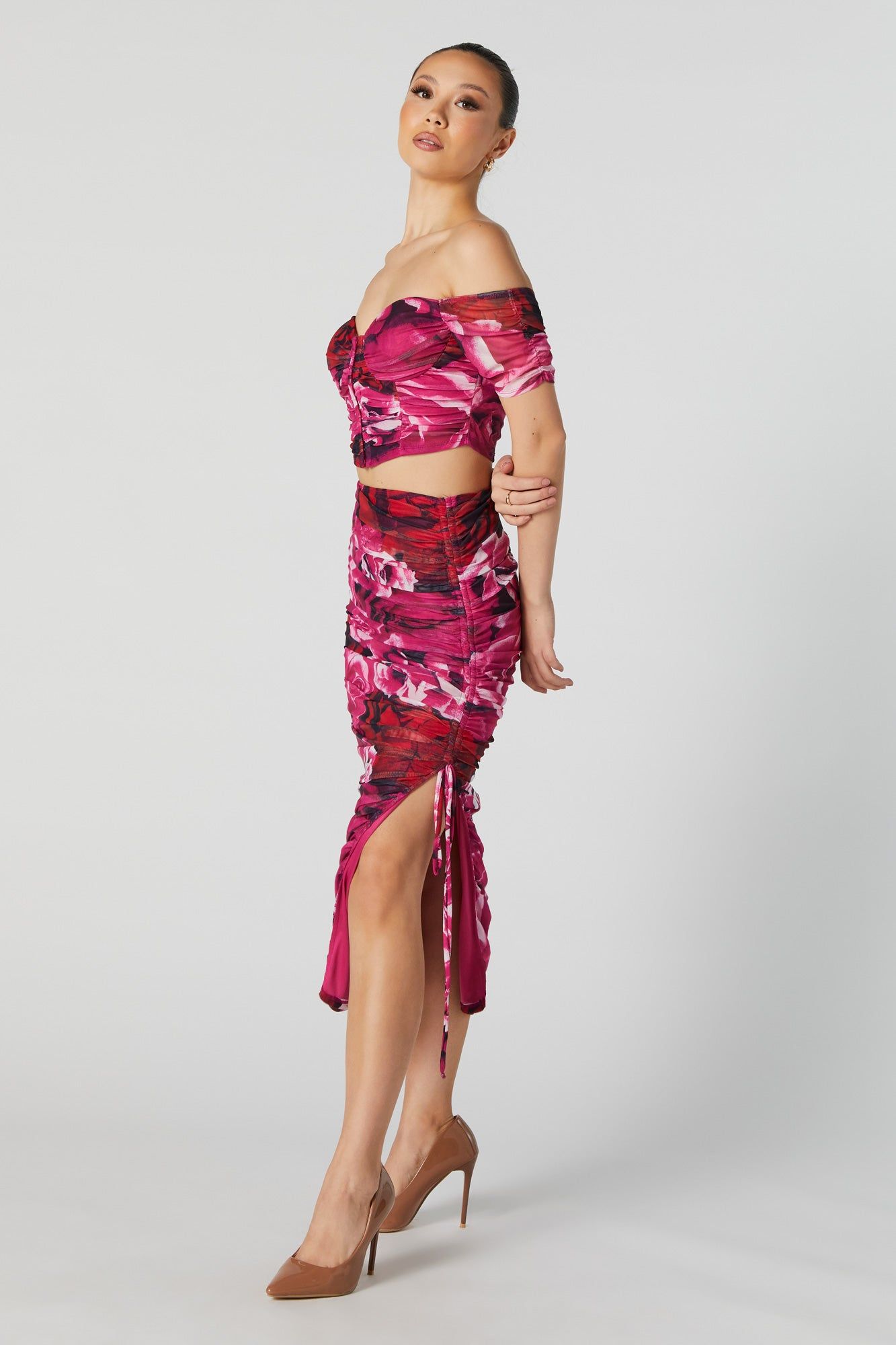 Floral Ruched Mesh Sweetheart Crop Top sold by Urban Planet product image thumbnail 3
