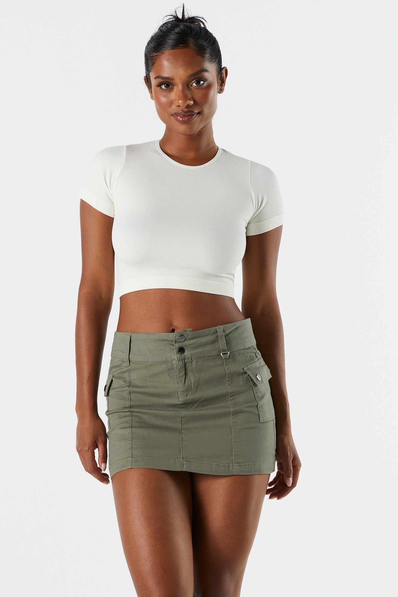 Solid Seamless Ribbed Cropped T-Shirt sold by Urban Planet