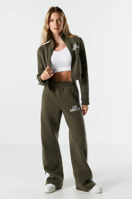 LA Embroidered Fleece Wide Leg Track Pant sold by Urban Planet