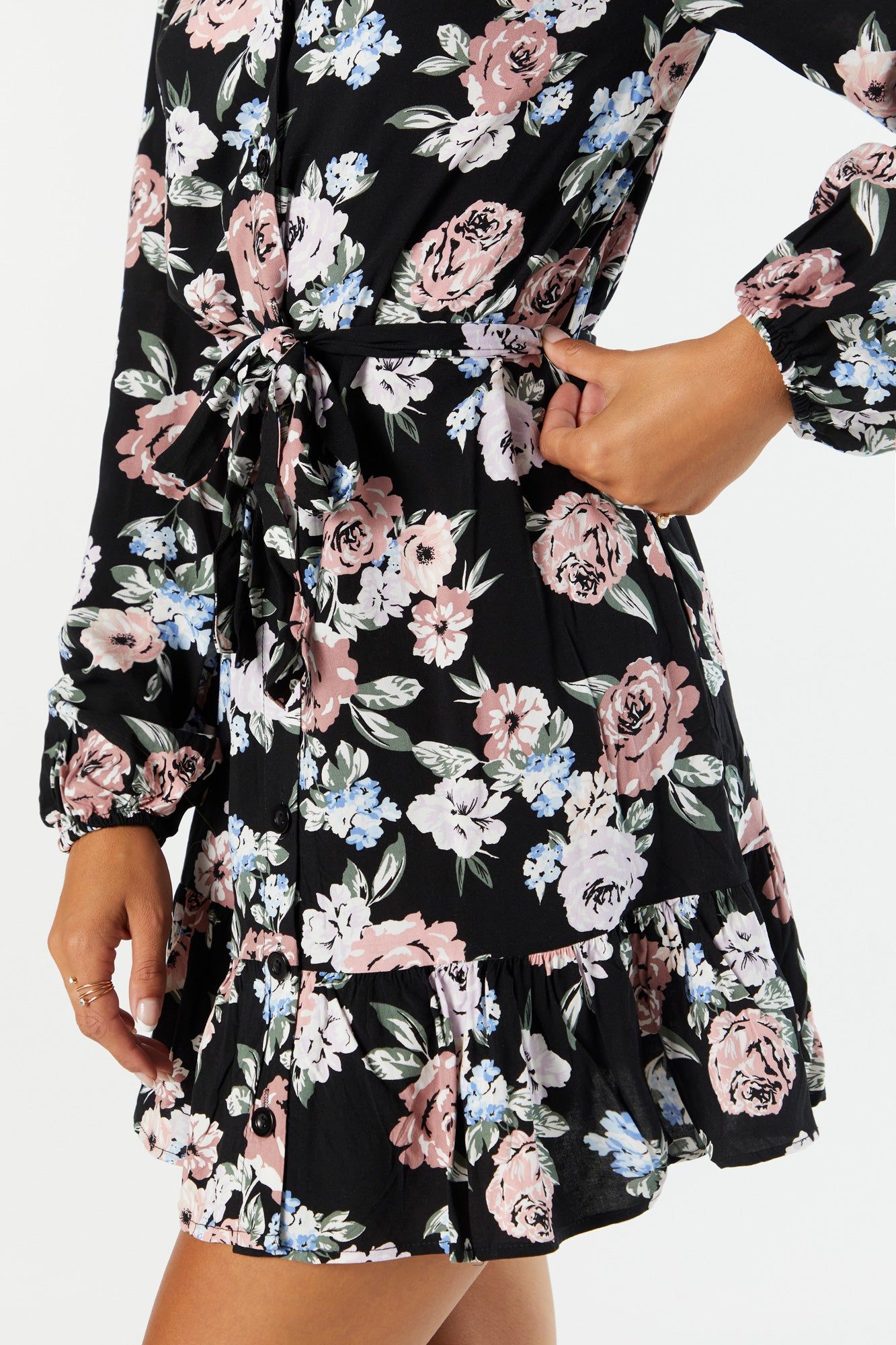 Floral Belted Long Sleeve Mini Dress sold by Urban Planet product image thumbnail 4