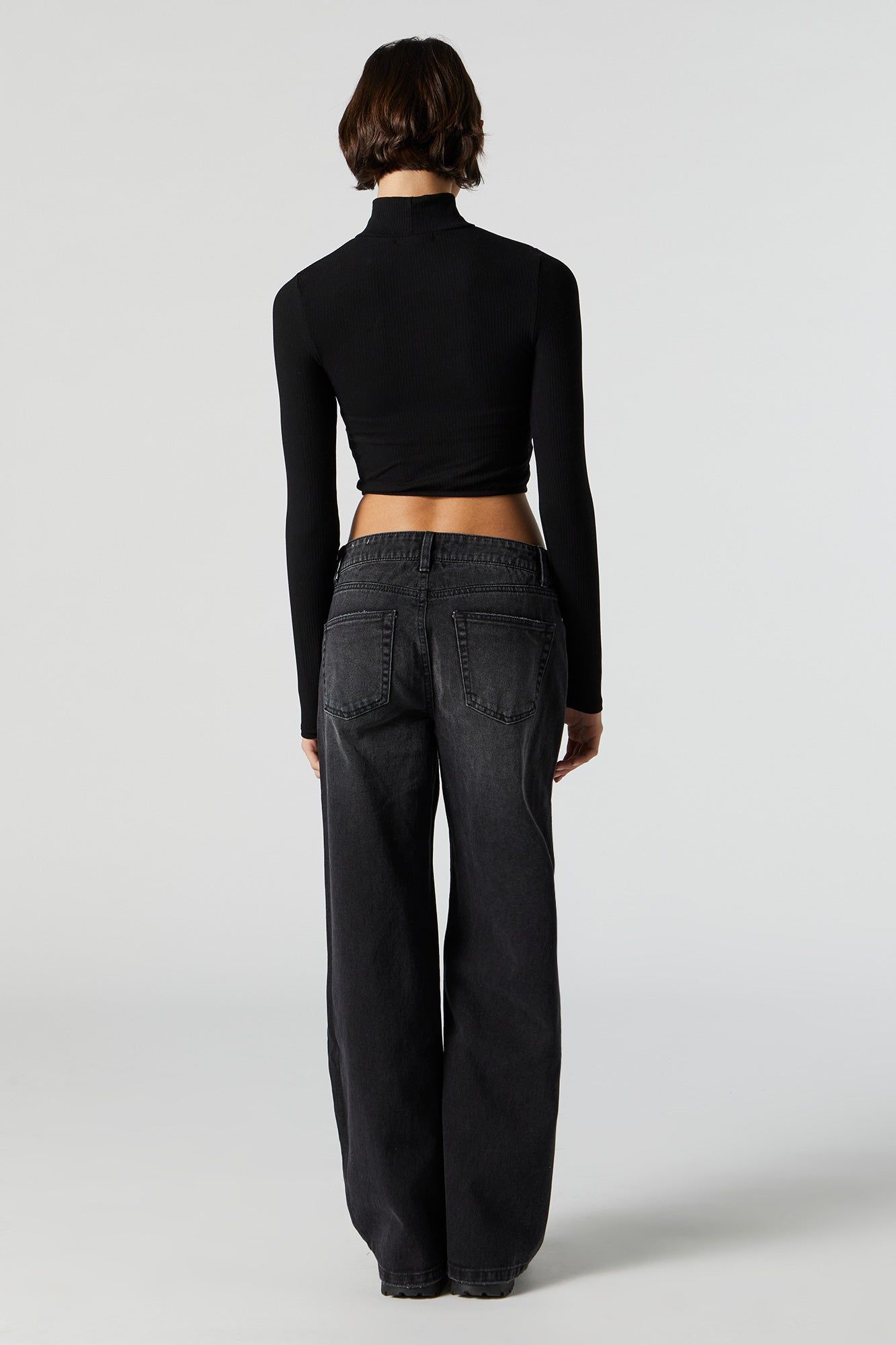 Black Wash Low Rise Wide Leg Skater Jean sold by Urban Planet product image thumbnail 3