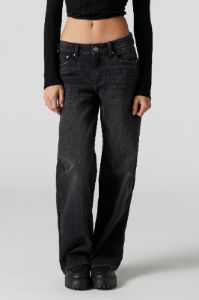Black Wash Low Rise Wide Leg Skater Jean sold by Urban Planet