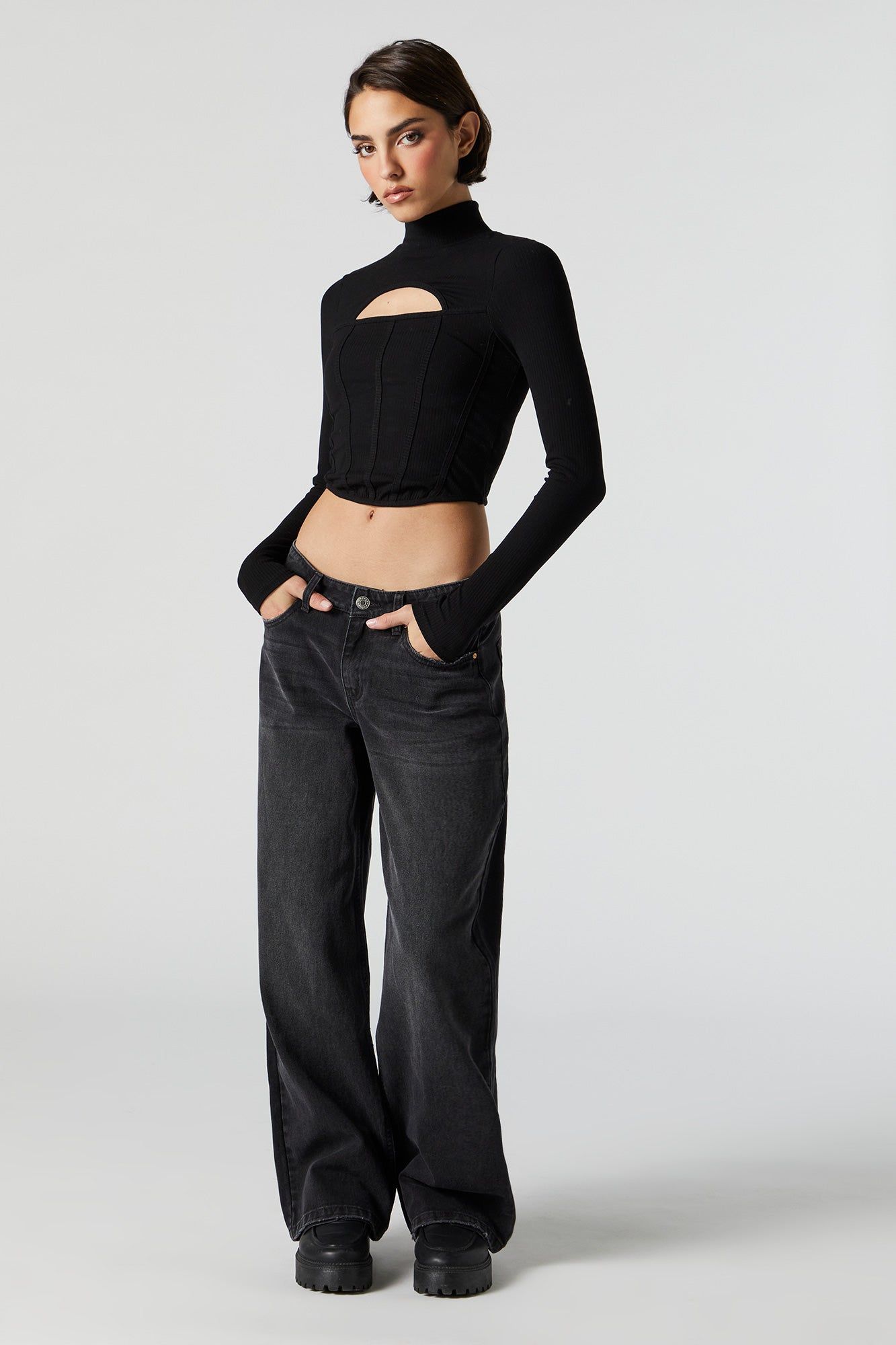 Black Wash Low Rise Wide Leg Skater Jean sold by Urban Planet