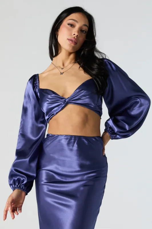 Satin Front Twist Long Sleeve Crop Top sold by Urban Planet