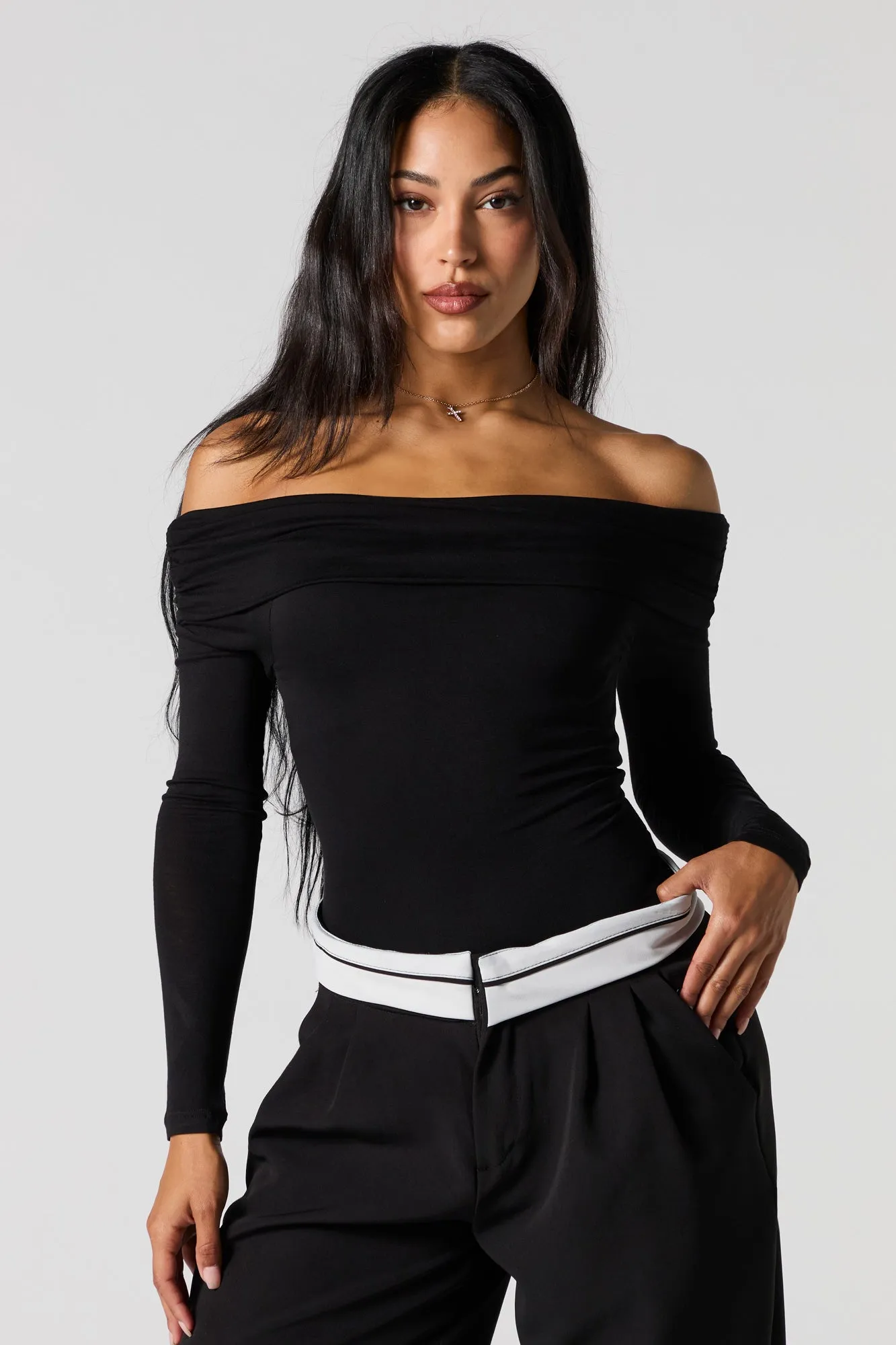 Off Shoulder Long Sleeve Bodysuit sold by Urban Planet