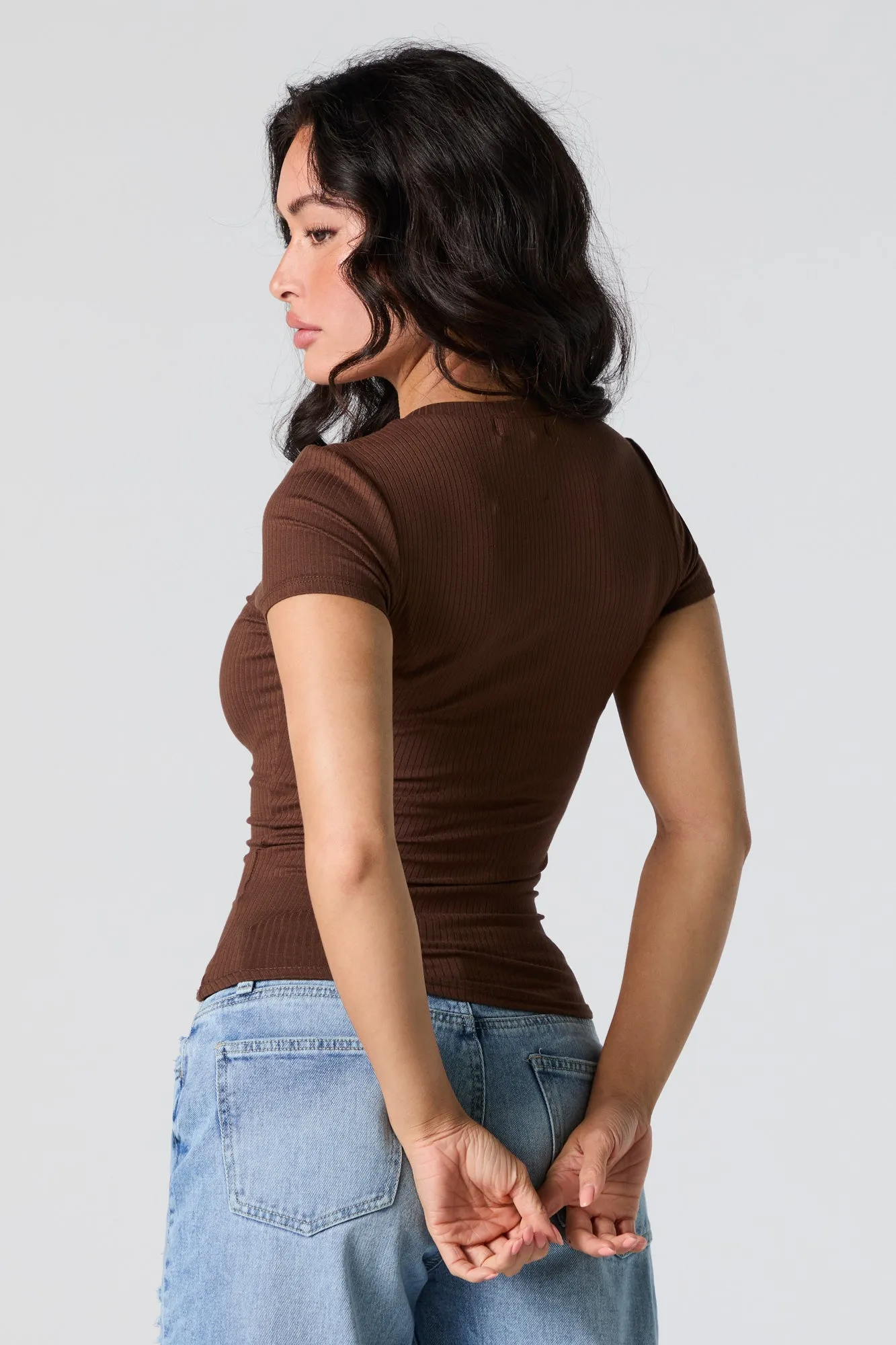 Ribbed V-Neck T-Shirt sold by Urban Planet product image thumbnail 5