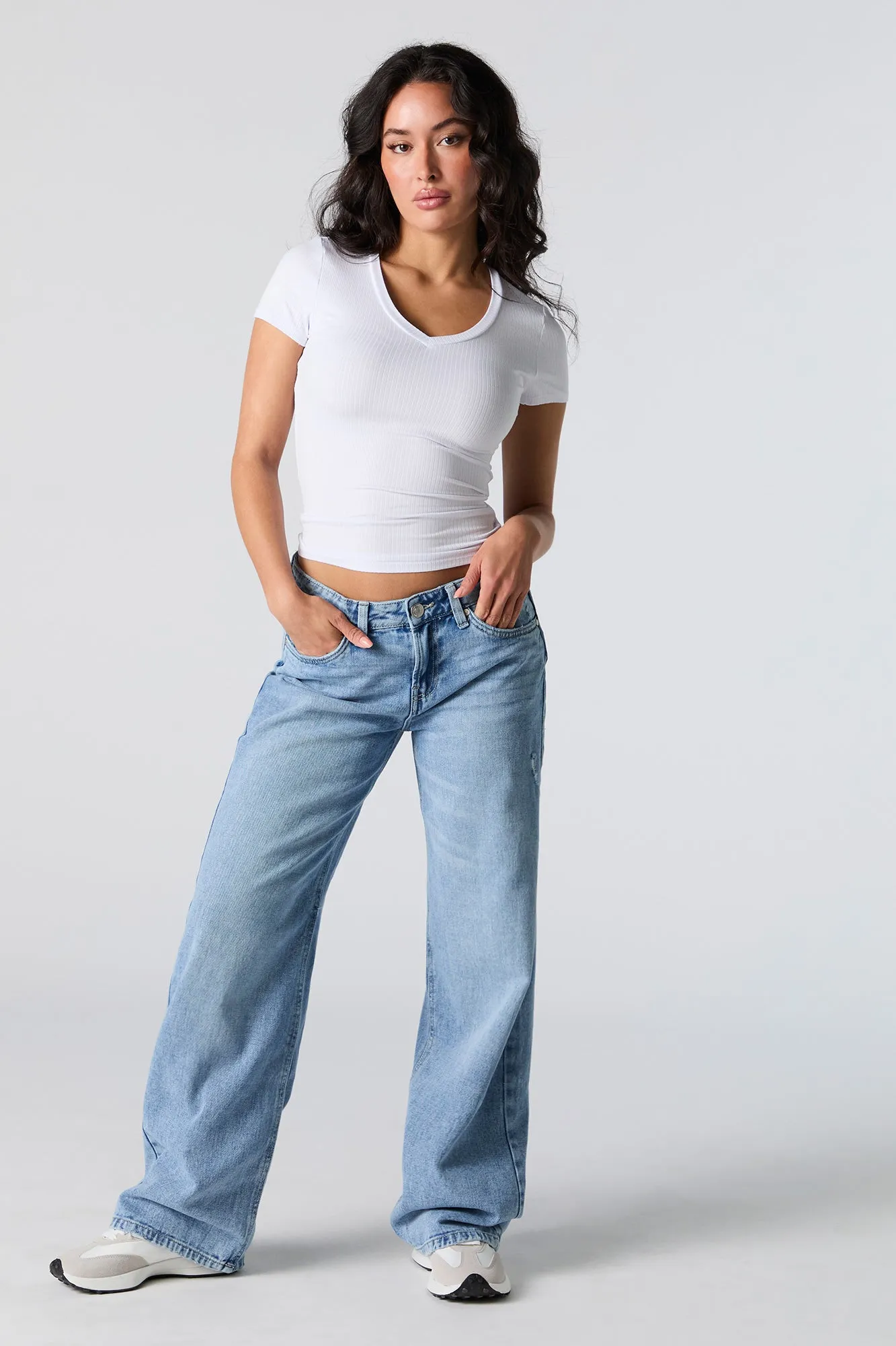 Ribbed V-Neck T-Shirt sold by Urban Planet product image thumbnail 3