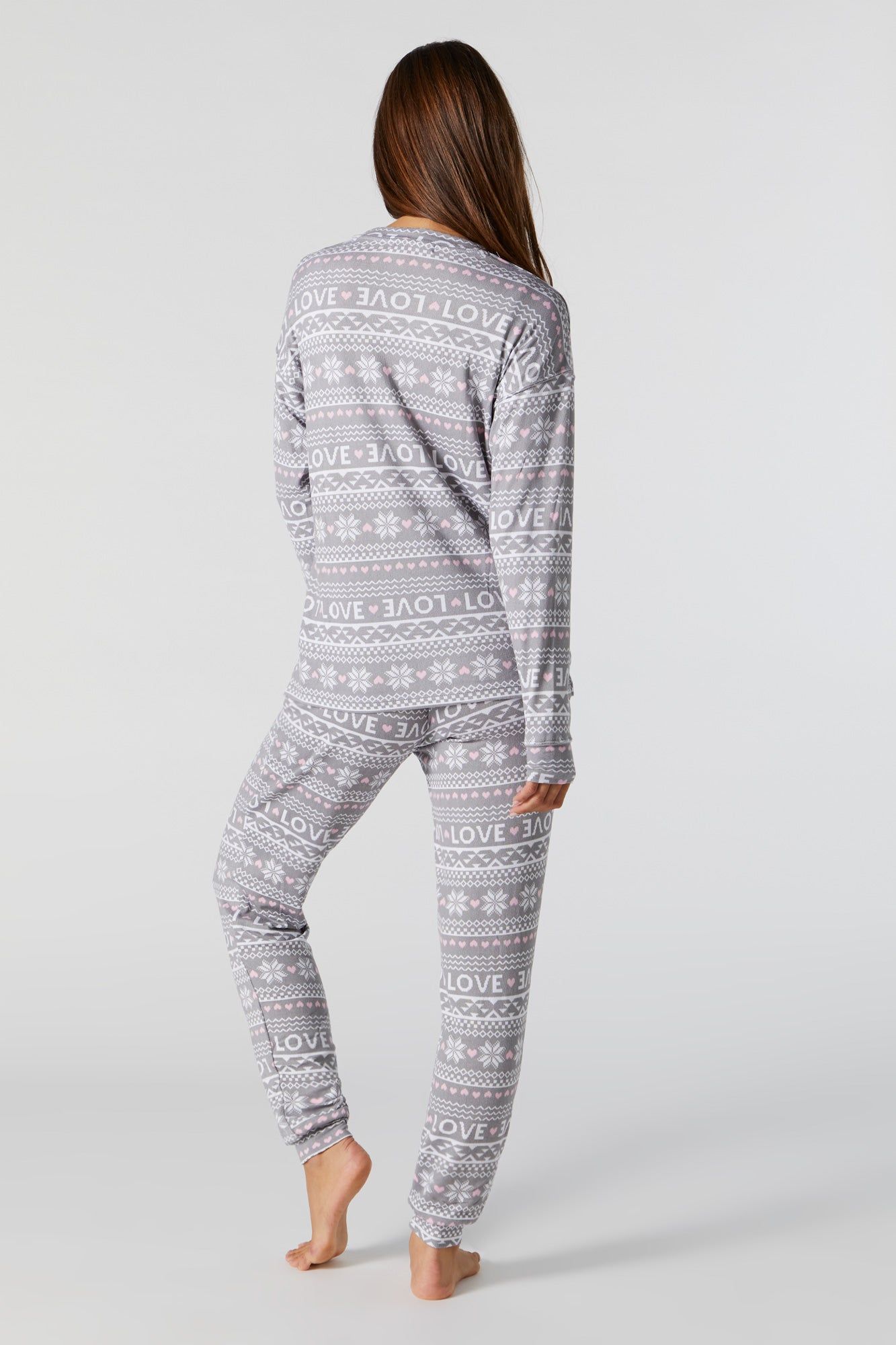 Snowflake Print 2 Piece Holiday Pajama Set sold by Urban Planet product image thumbnail 5
