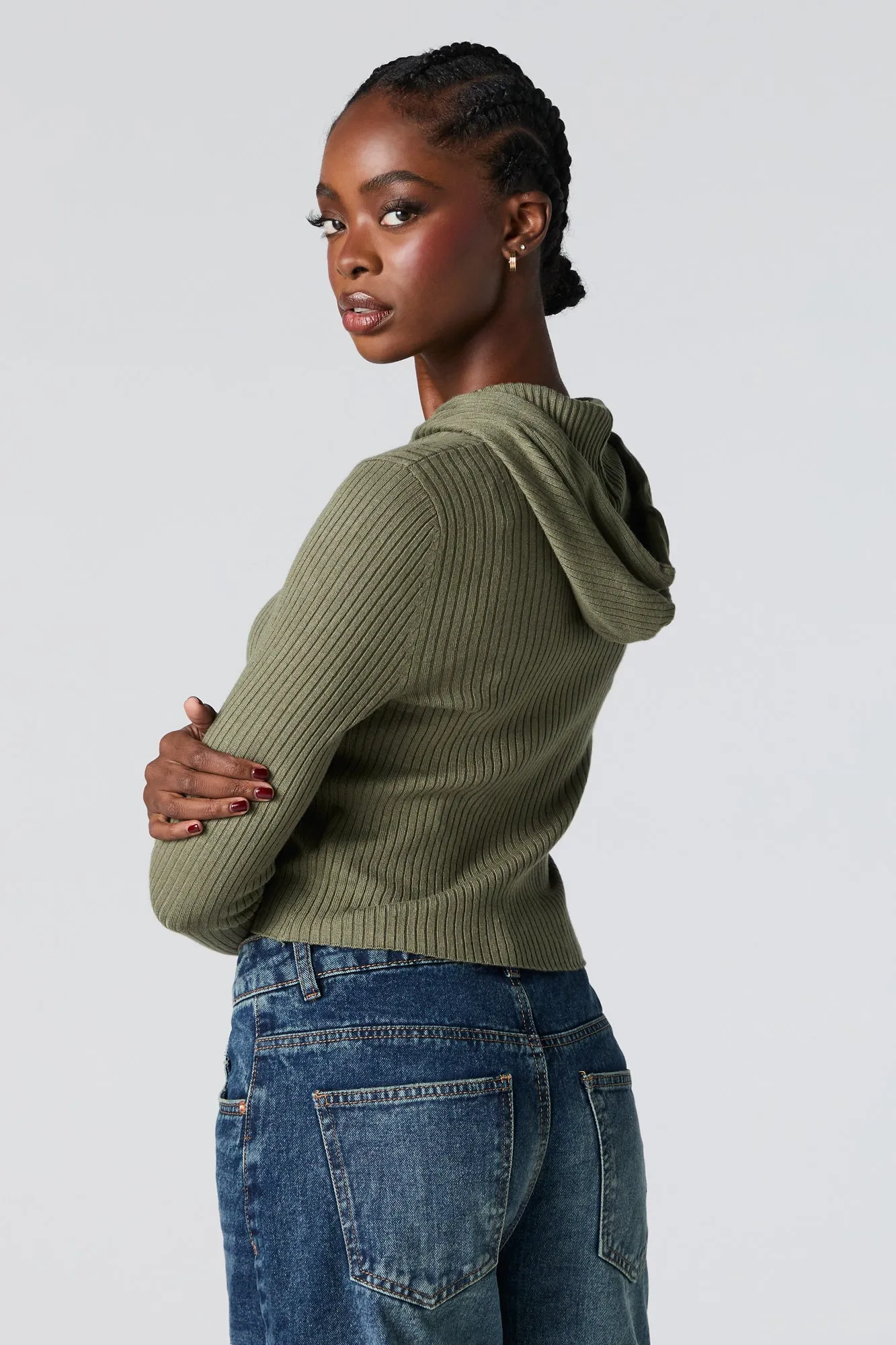 Ribbed Knit Hooded Sweater sold by Urban Planet product image thumbnail 2