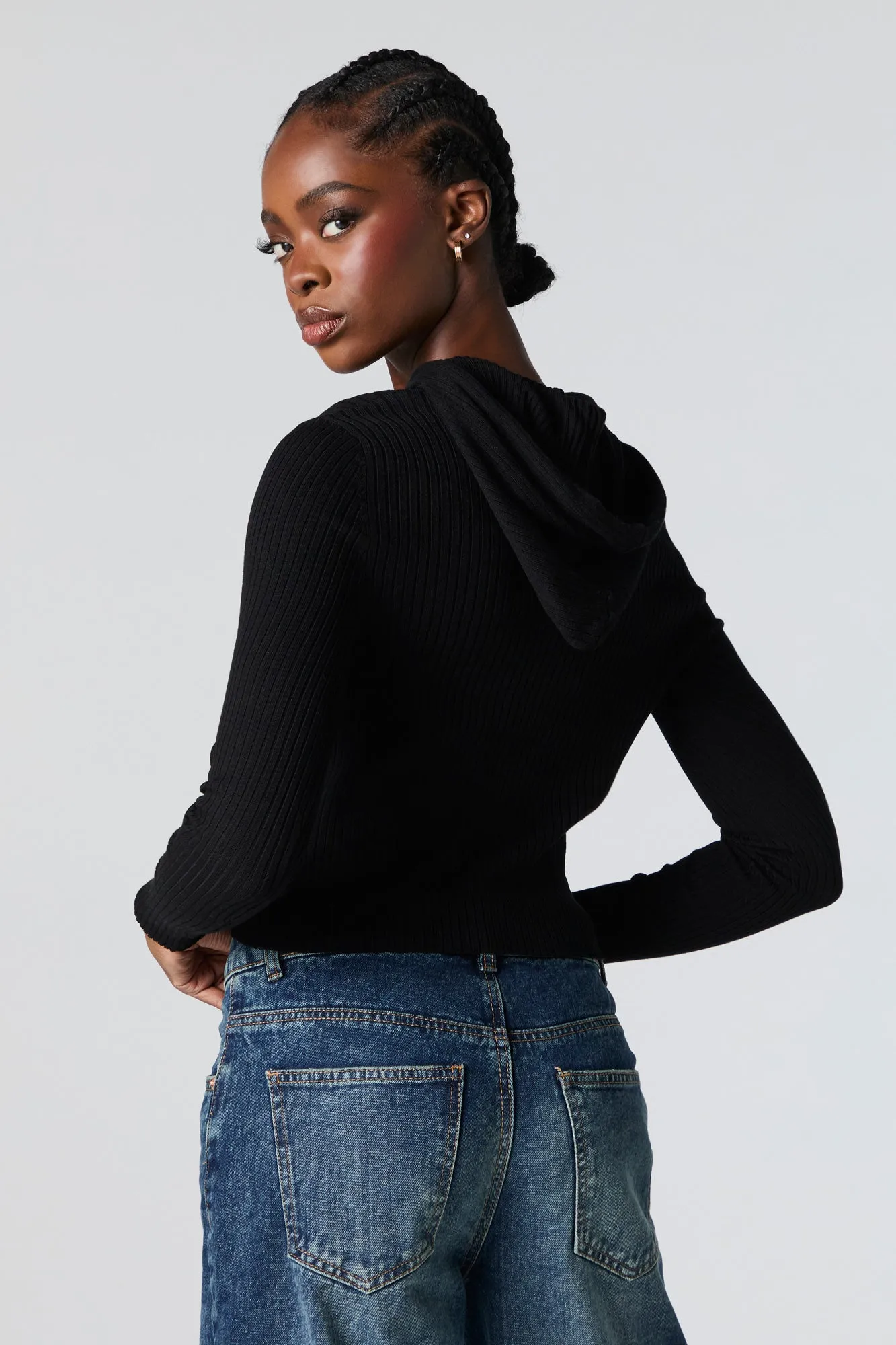 Ribbed Knit Hooded Sweater sold by Urban Planet product image thumbnail 5