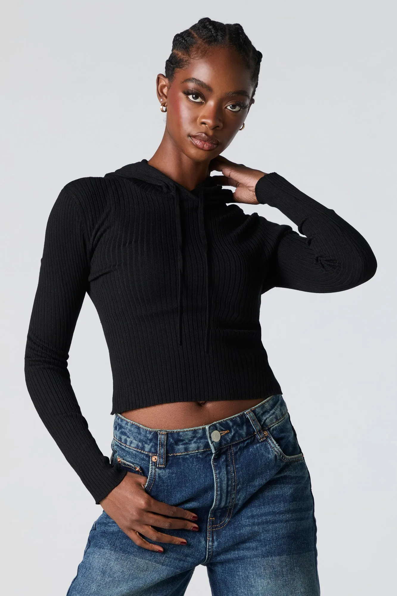 Ribbed Knit Hooded Sweater sold by Urban Planet product image thumbnail 4