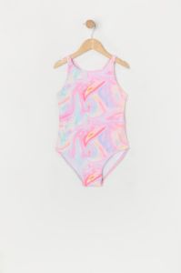 Girls Paint Swirl Print Crisscross Back One Piece Swimsuit with built-in cups sold by Urban Planet