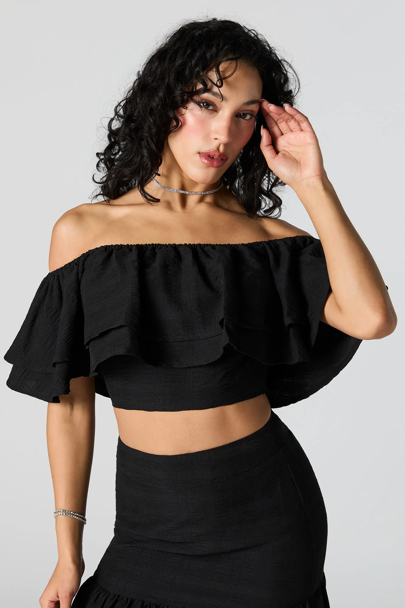 Off Shoulder Ruffled Crop Top sold by Urban Planet product image thumbnail 5
