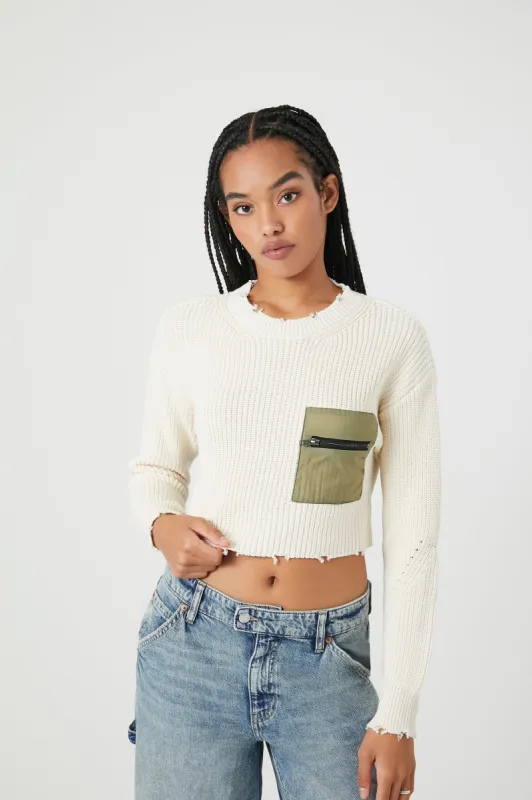 Distressed Zipper Pocket Sweater sold by Urban Planet