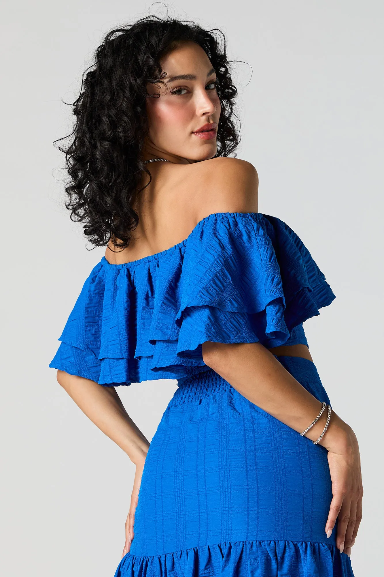 Off Shoulder Ruffled Crop Top sold by Urban Planet product image thumbnail 4