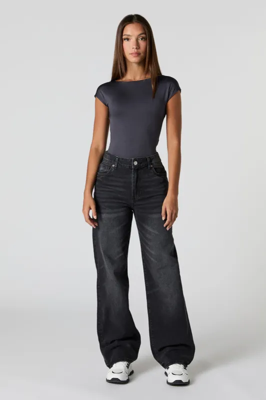 Black Vintage Wash High Rise Wide Leg Jean sold by Urban Planet