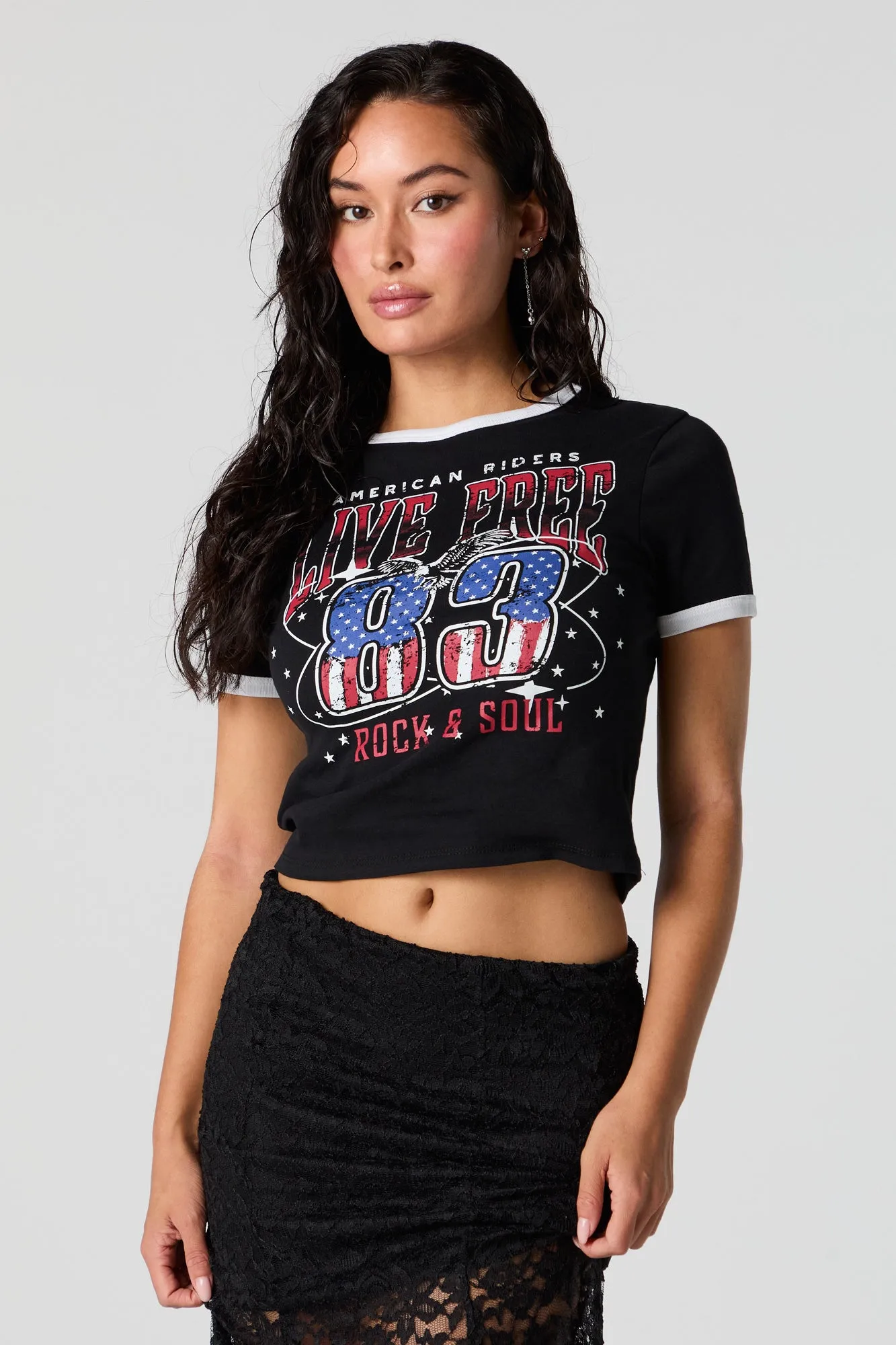 T-shirt à liséré contrastant avec imprimé 83 Rock and Soul sold by Urban Planet product image thumbnail 2