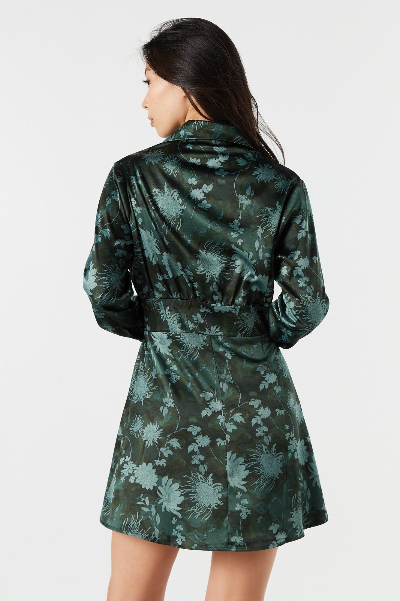 Floral Satin Hook-and-Eye Long Sleeve Mini Dress sold by Urban Planet product image thumbnail 2