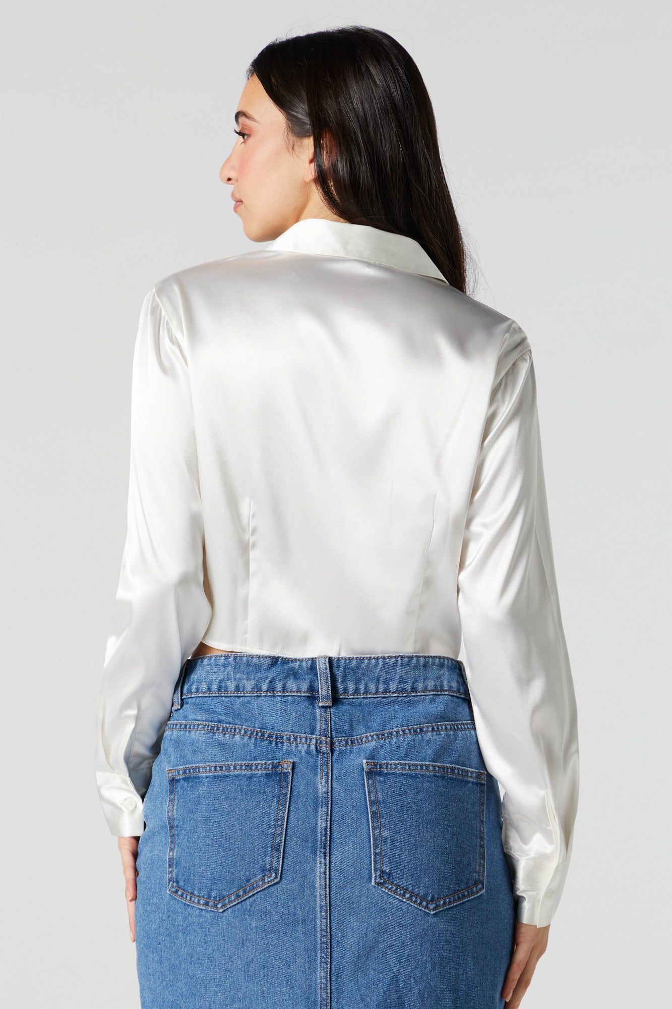Satin Button-Up Crop Top sold by Urban Planet product image thumbnail 5