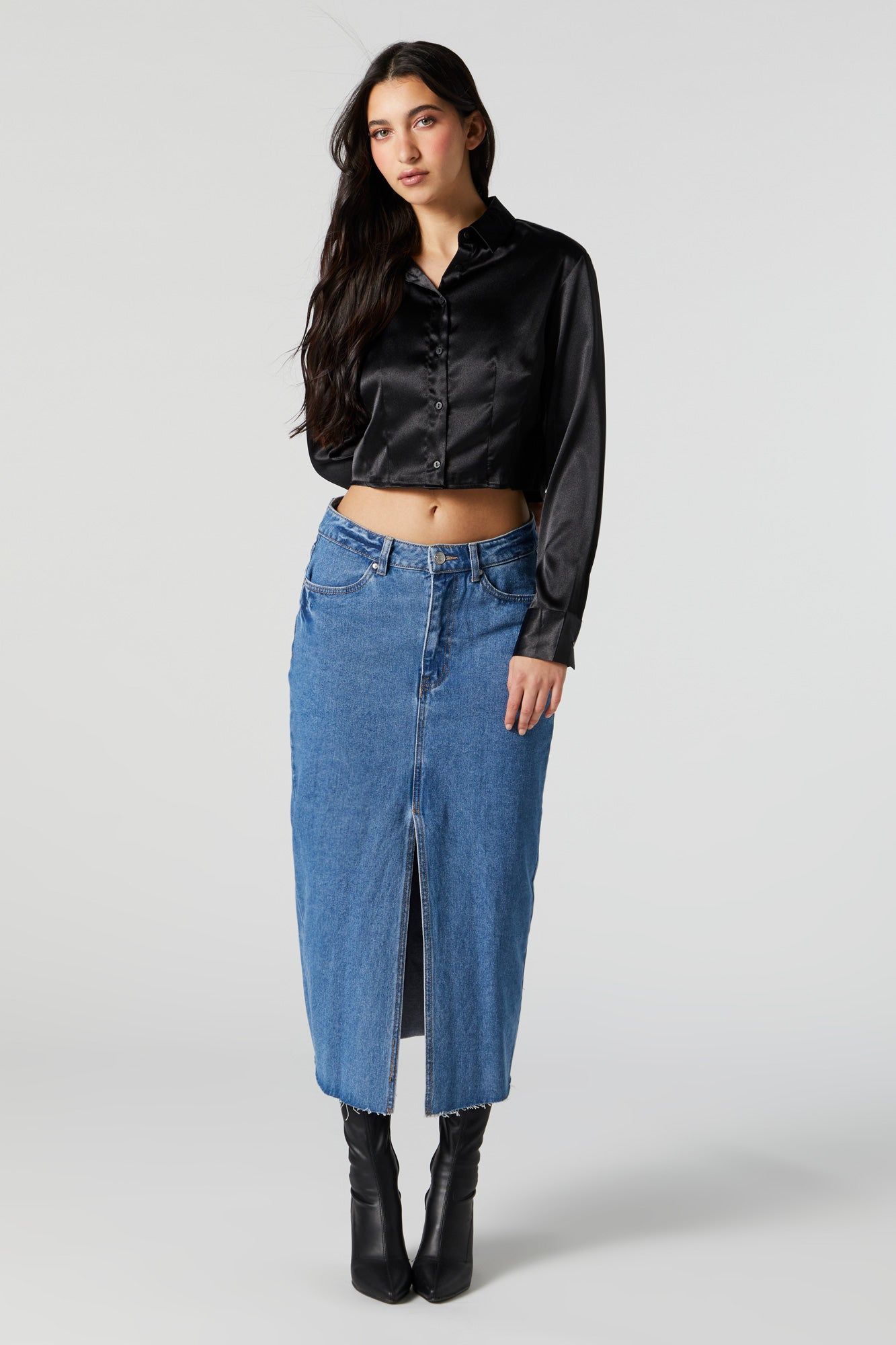 Satin Button-Up Crop Top sold by Urban Planet product image thumbnail 3