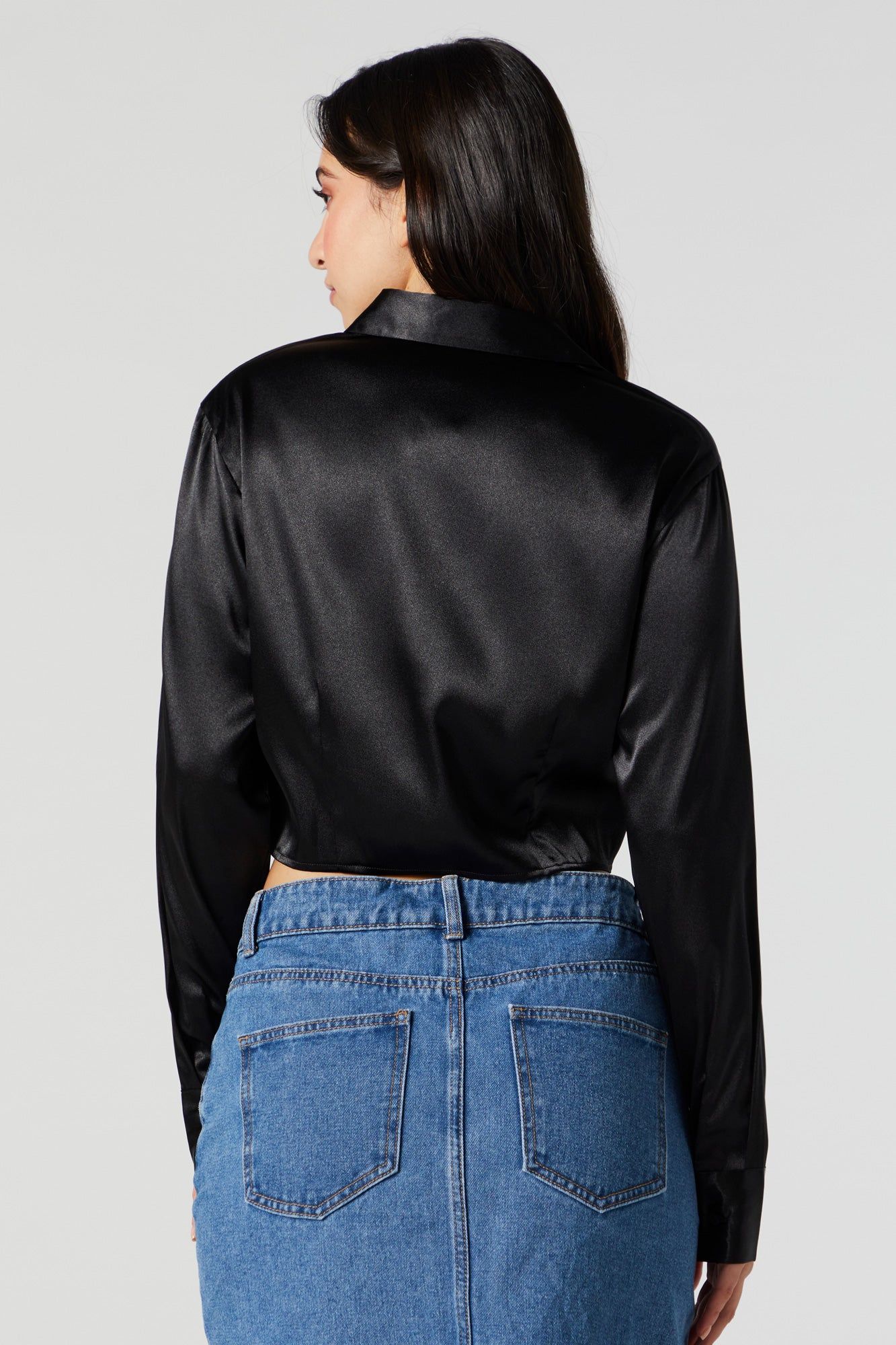 Satin Button-Up Crop Top sold by Urban Planet product image thumbnail 2