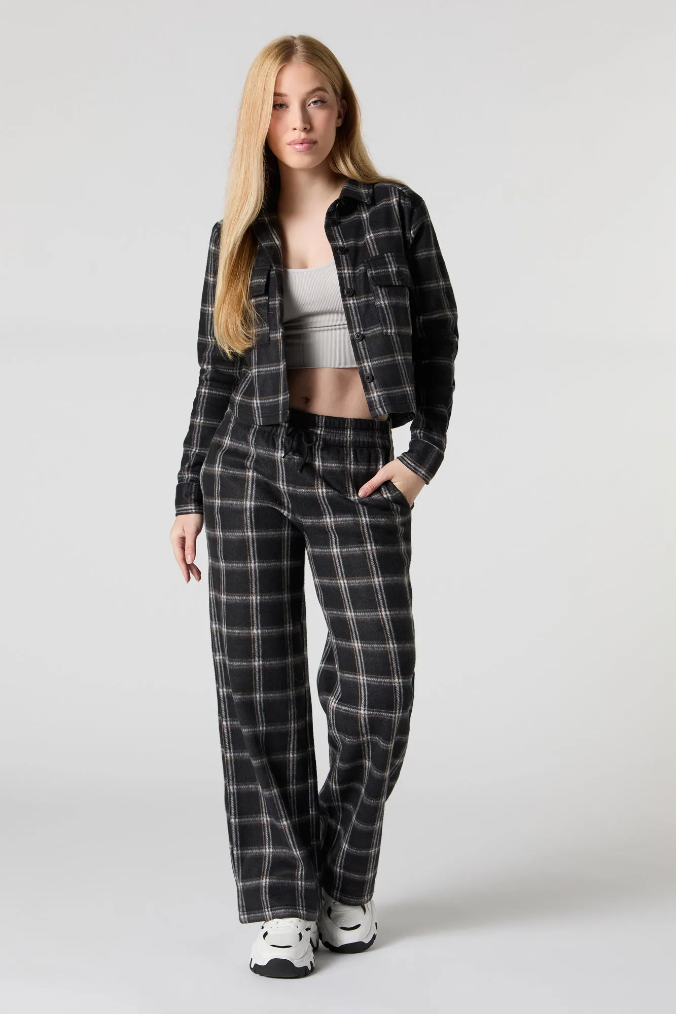 Fleece Cropped Button-Up Top sold by Urban Planet product image thumbnail 3